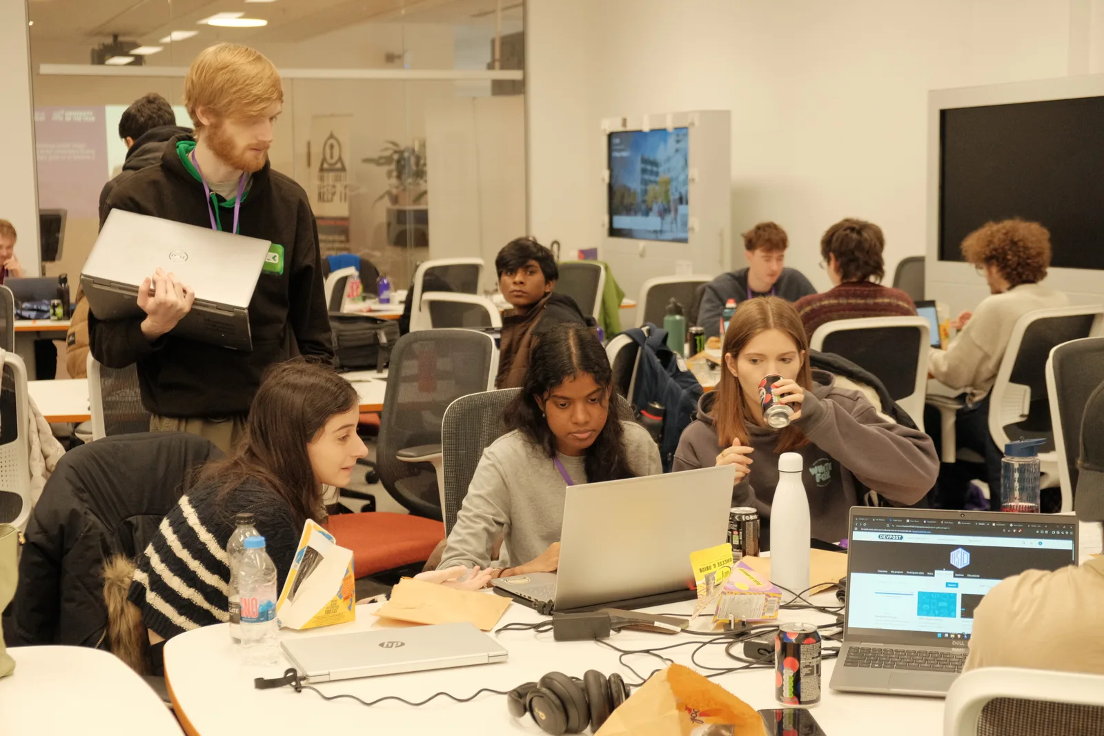 Students collaborating at a hackathon